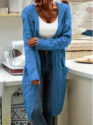 Kadın Uzun Kollu Kapşonlu önü Açık Cepli Midi Hırka