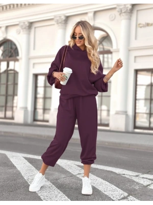 Kadın Uzun Kollu Kapşonlu Viskon Iki Iplik Bluz Ve Pantolon Ikili Takım