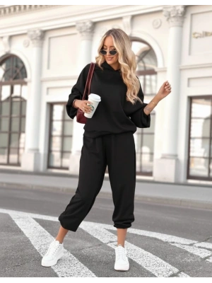 Kadın Uzun Kollu Kapşonlu Viskon Iki Iplik Bluz Ve Pantolon Ikili Takım