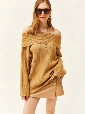 Kadın Uzun Kollu Katlama Detay Madonna Yaka Salaş Kazak