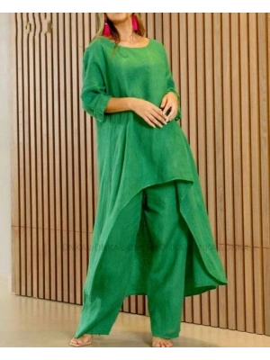 Kadın Uzun Kollu Kayık Yaka Detay Tunik Ve Pantolon Ikili Takım