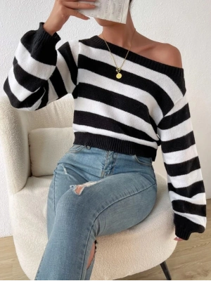 Kadın Uzun Kollu Kayık Yaka Triko Bluz