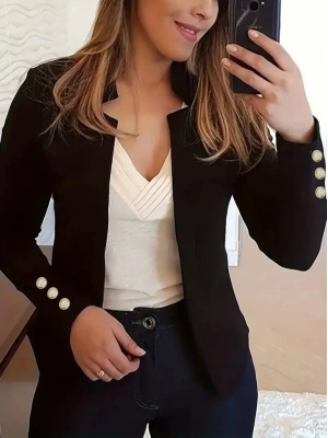 Kadın Uzun Kollu Kol Düğme Detay Ithal Krep Ceket