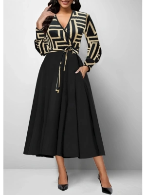 Kadın Uzun Kollu Kruvaze Yaka Dalgıç Krep Midi Boy Elbise