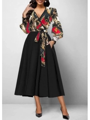 Kadın Uzun Kollu Kruvaze Yaka Dalgıç Krep Midi Boy Elbise