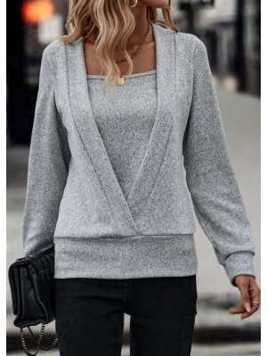 Kadın Uzun Kollu Kruvaze Yaka Kol Ve Etek Ucu Manşet Detay Yumoş Bluz