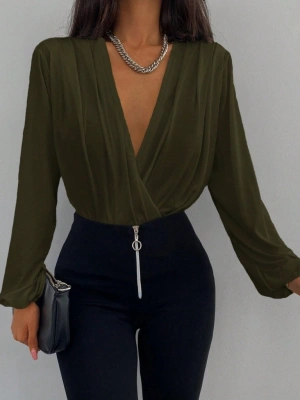 Kadın Uzun Kollu Kruvaze Yaka Sandy Bluz