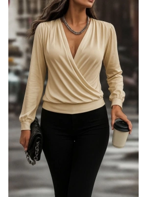 Kadın Uzun Kollu Kruvaze Yaka Sandy Bluz