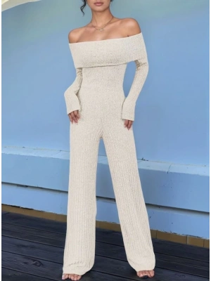 Kadın Uzun Kollu Madonna Yaka şardonlu Kaşkorse Tulum