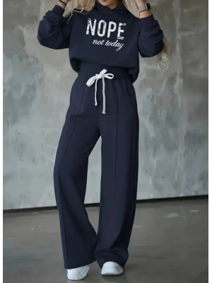 Kadın Uzun Kollu Nope Baskılı Beli Ribanalı Ikili Takım