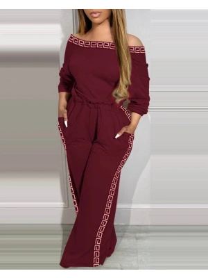 Kadın Uzun Kollu Omuzlardan Açık Beli Lastikli Cepli şerit Desenli Viskon Iki Iplik Tulum