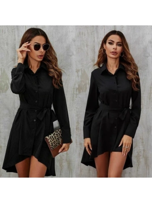 Kadın Uzun Kollu ön Kısım Kısım Arka Kısım Uzun Trikoton Gömlek Elbise