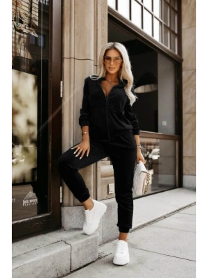 Kadın Uzun Kollu önden Cepli Fermuarlı Kadife Bluz Ve Pantolon Ikili Takım