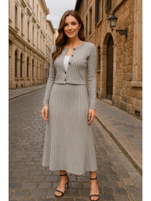 Kadın Uzun Kollu önden Düğmeli Bluz Ve Yüksek Bel A Kesim Uzun Etek şardonlu Kaşkorse Ikili Takım