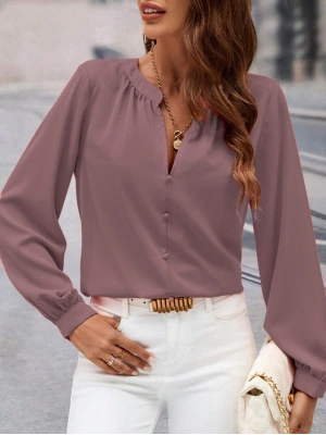 Kadın Uzun Kollu önden Düğmeli Hakim Yaka Ithal Krep Bluz