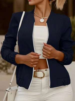 Kadın Uzun Kollu önden Fermuarlı Modal Ceket