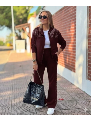 Kadın Uzun Kollu önden Fermuarlı Pul Payetli Alt üst Viskon Iki Iplik Takım