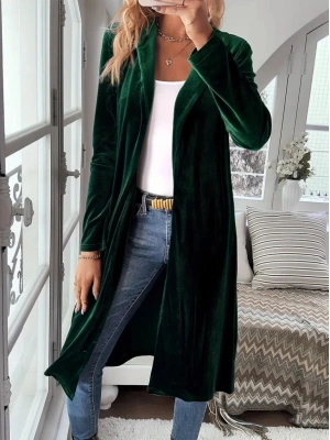 Kadın Uzun Kollu önü Açık Kolları Uzun Midi Ceket