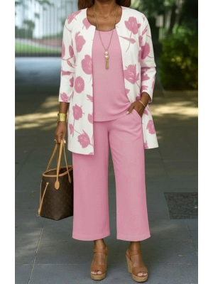 Kadın Uzun Kollu önü Açık Modal Ceket Kolsuz Viskon Iki Iplik Bluz Ve Pantolon üçlü Takım