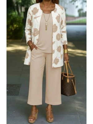 Kadın Uzun Kollu önü Açık Modal Ceket Kolsuz Viskon Iki Iplik Bluz Ve Pantolon üçlü Takım