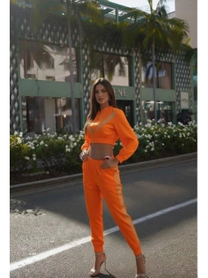 Kadın Uzun Kollu önü şerit Detay Kısa Ceket Ve Pantolon Ikili Takım