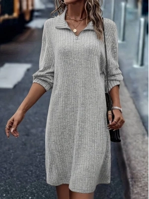 Kadın Uzun Kollu Polo Yaka Fermuar Detaylı şardonlu Kaşkorse Mini Boy Elbise