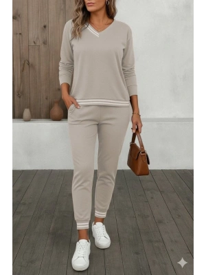 Kadın Uzun Kollu Ribana Detay Viskon Iki Iplik Ikili Takım