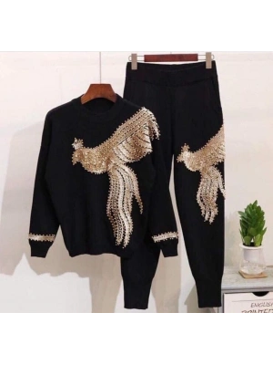 Kadın Uzun Kollu Tavus Kuşu Baskılı Iki Iplik Ikili Takım