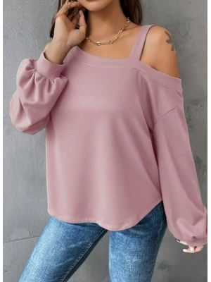 Kadın Uzun Kollu Tek Omuz Askı Detay Salaş Dalgıç Bluz