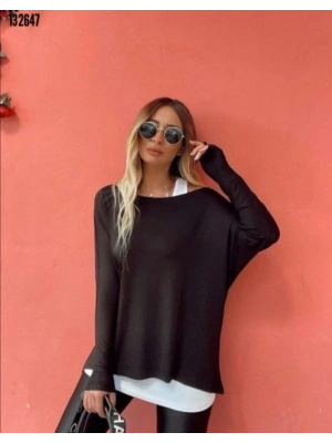 Kadın Uzun Kollu Tek Omuzdan Açık çilek Bluz Ve Viskon Atlet Ikili Takım