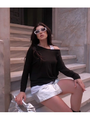 Kadın Uzun Kollu Tek Omuzu Açık Salaş çilek Iç Atlet Viskon Bluz