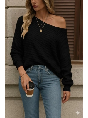 Kadın Uzun Kollu Tek Omuzu Açık Triko Bluz