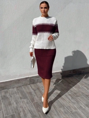 Kadın Uzun Kollu Triko Etekli Takım