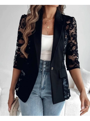 Kadın Uzun Kollu Truvakar Kol önden Düğmeli Cepli Dantelli Atlas Ceket
