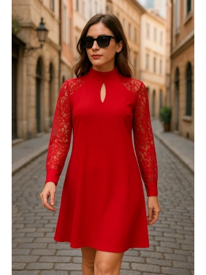 Kadın Uzun Kollu Tül Detay Sandy Mini Boy Elbise