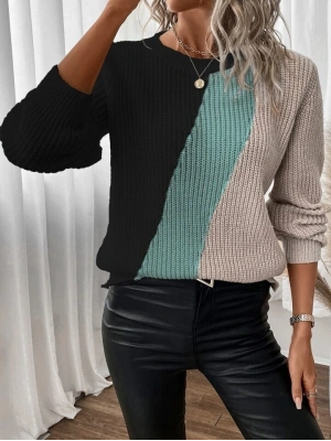 Kadın Uzun Kollu üç Renk Triko Bluz