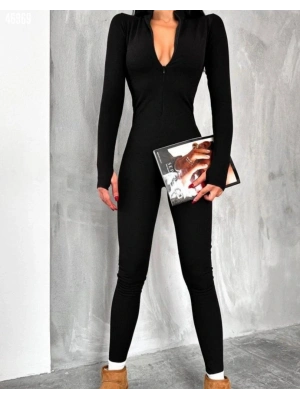 Kadın Uzun Kollu V Yaka Baş Parmak Geçirmeli Detay Kaşkorse Tulum