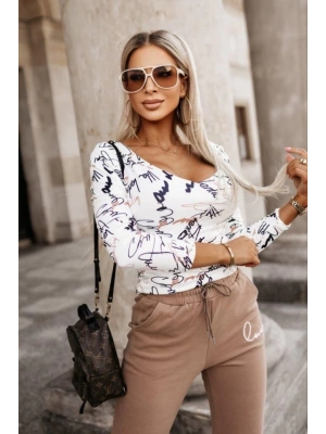 Kadın Uzun Kollu V Yaka Desenli Mikro Kumaş Bluz