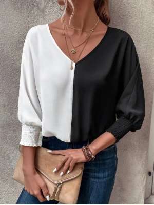 Kadın Uzun Kollu V Yaka Kol Ağzı Gipeli Sandy Bluz