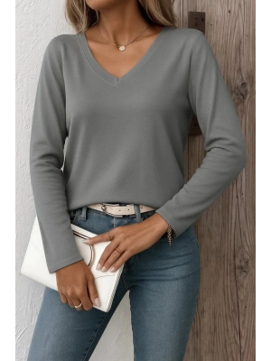 Kadın Uzun Kollu V Yaka Triko Bluz