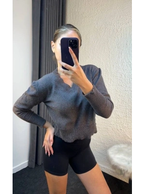 Kadın Uzun Kollu V Yaka Triko Kazak