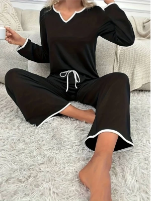 Kadın Uzun Kollu V Yaka Viskonikili Takım