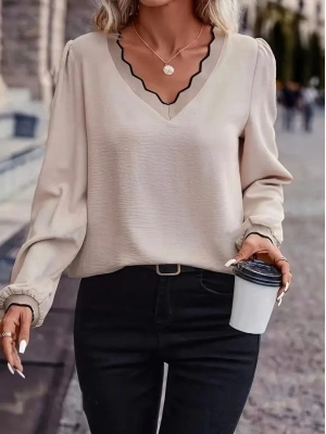 Kadın Uzun Kollu V Yakalı Aerobin Bluz