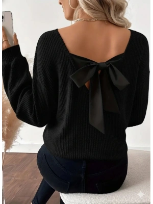 Kadın Uzun Kollu V Yakalı Arkadan Kurdela Detaylı şardonlu Kaşkorse Bluz