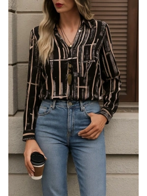 Kadın Uzun Kollu V Yakalı Desenli Dalgıç Bluz