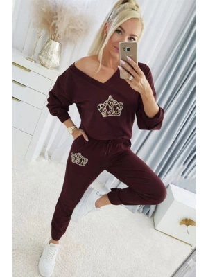 Kadın Uzun Kollu V Yakalı Desenli Viskon Iki Iplik Bluz Ve Pantolon Ikili Takım