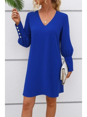 Kadın Uzun Kollu V Yakalı Kısa Ithal Krep Elbise