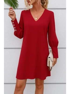 Kadın Uzun Kollu V Yakalı Kısa Ithal Krep Elbise