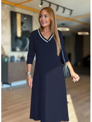 Kadın Uzun Kollu V Yakalı Midi çağla Yeşili Modal Elbise