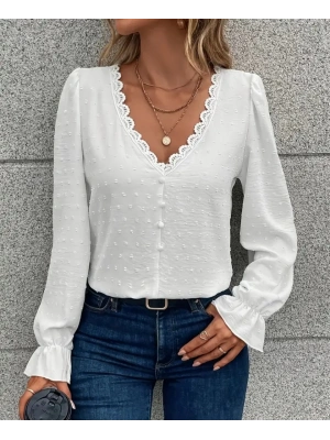 Kadın Uzun Kollu V Yakalı önden Düğmeli Bluz